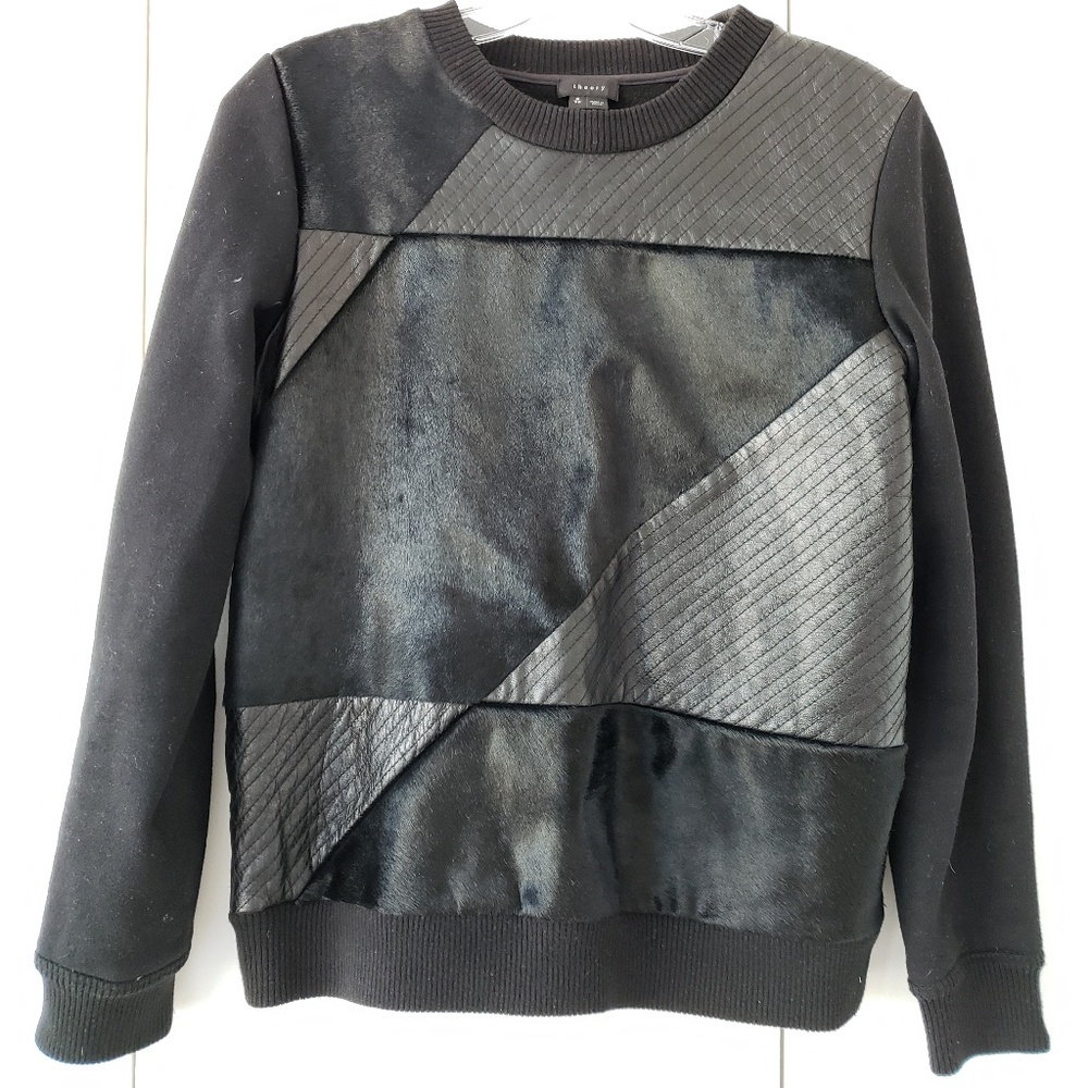 Theory Black Lambskin/ Calfskin Sweatshirt